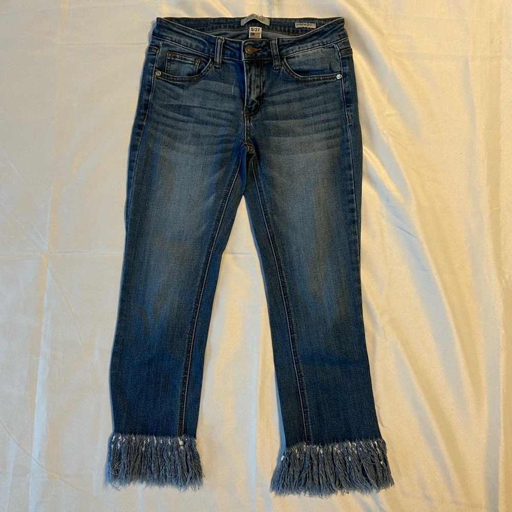 Judy Blue Dark Blue Fringed Ankle Jeans